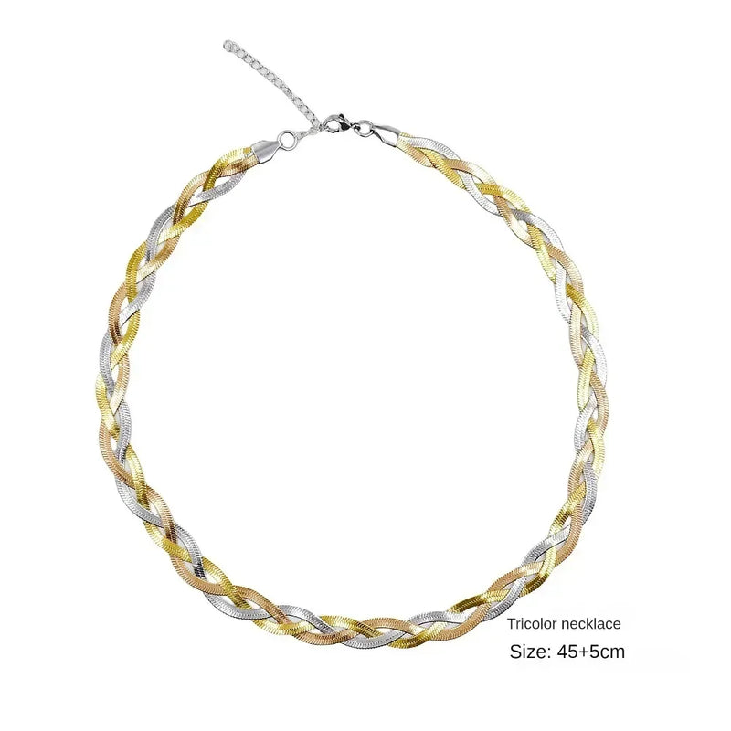 Conjunto 2 peças: Colar e Pulseira Tricolor em Aço Inoxidável