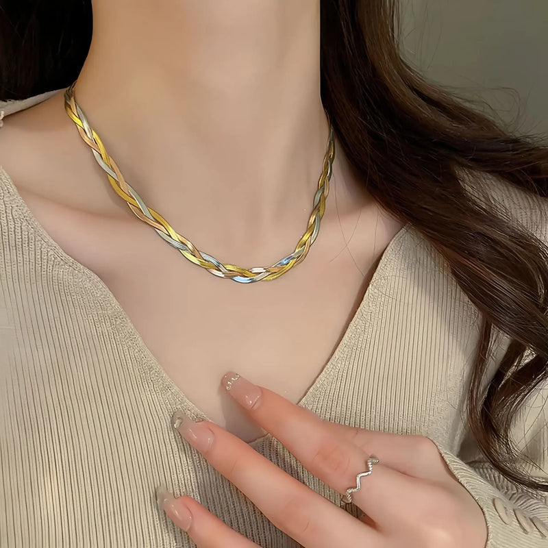 Conjunto 2 peças: Colar e Pulseira Tricolor em Aço Inoxidável