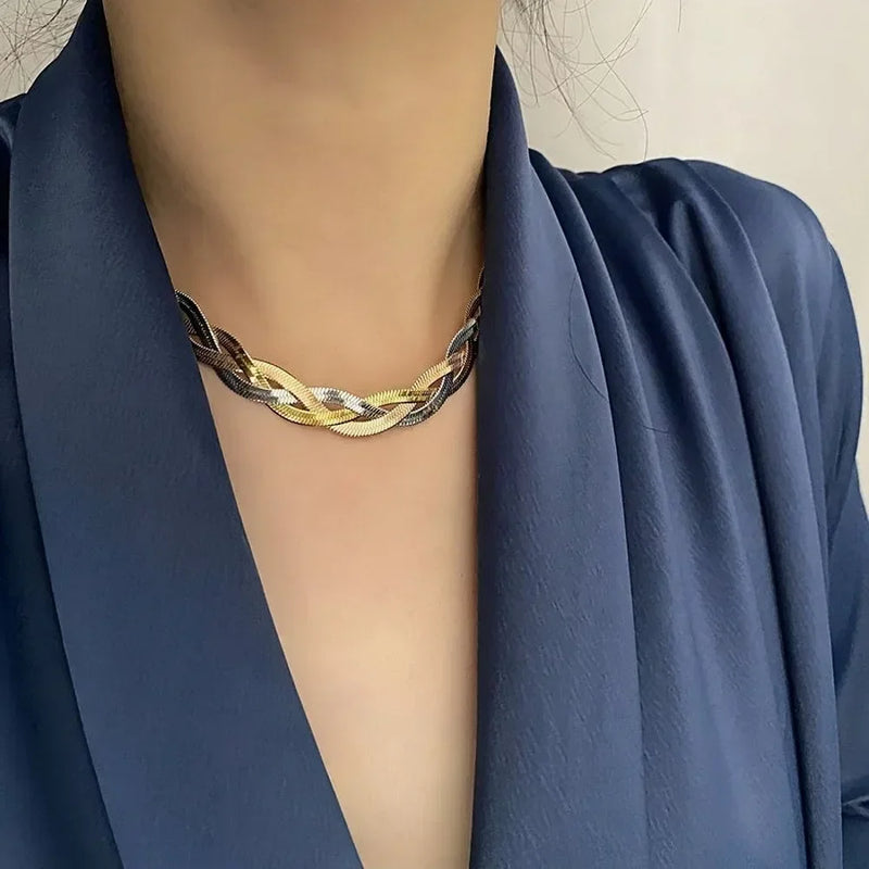 Conjunto 2 peças: Colar e Pulseira Tricolor em Aço Inoxidável