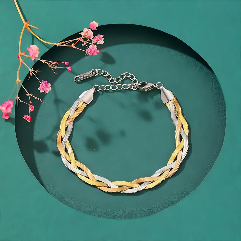 Conjunto 2 peças: Colar e Pulseira Tricolor em Aço Inoxidável