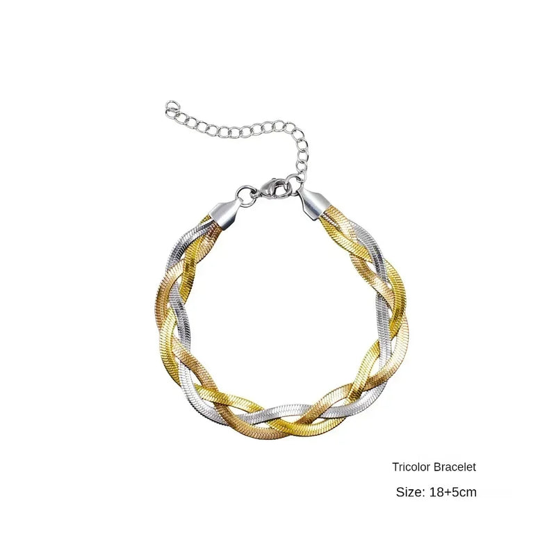 Conjunto 2 peças: Colar e Pulseira Tricolor em Aço Inoxidável